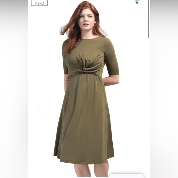 Boob Design Maternity Nursing Twist Short Sleeved Dress Forest Green Size Small - Picture 1 of 12